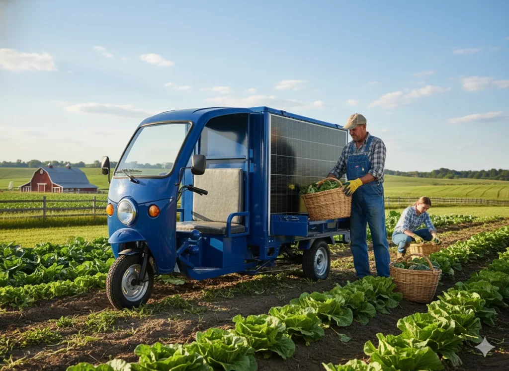 Foldable Solar Trike Vanlife beside camper van